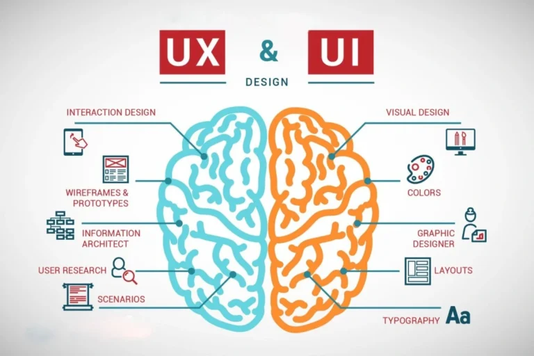 Infographic over UX- en UI-ontwerp: gebruiksvriendelijkheid en vormgeving bepalen samen of bezoekers in actie komen